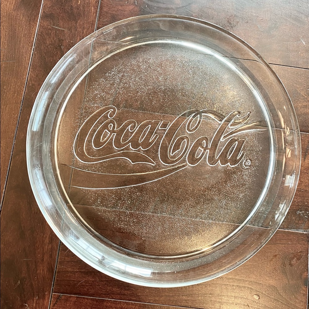 Coca Cola Embossed Glass Tray Round Platter